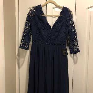 Floor Length Navy Prom Dress